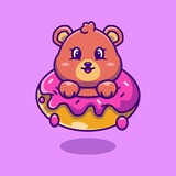 Fototapeta Dinusie - Cute baby bear with doughnut cartoon