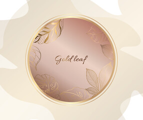 Wall Mural - Gold frame. Invitation card with gold leaves. Geometric round frame. Vector.