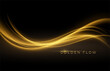 Gold wave flow and golden glitter on black background. Abstract shiny color gold wave luxury background. Luxury gold flow wallpaper. Vector illustration