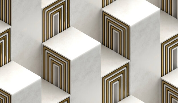 Wall Mural -  - Seamless 3D architectural ornament in the form of white steps of different heights with Golden elements. High quality seamless realistic texture.