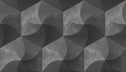 Wall Mural - Dark grey hexagons stylized in the form of decorative convex modules with worn gold edges.