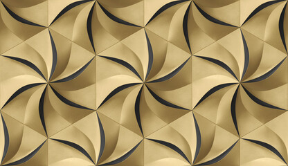 Wall Mural - Golden hexagons stylized in the form of decorative convex modules resembling flowers