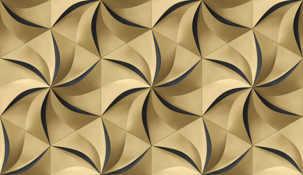 Wall Mural -  - Golden hexagons stylized in the form of decorative convex modules resembling flowers