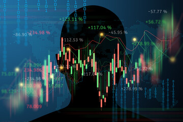 silhouette human head with trading stock or forex graph business concept banner background