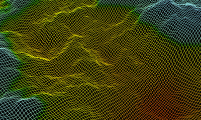 3D rendering. Gradient topographic grid terrain