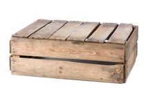 Old Wooden Crate, Upside Down, Isolated On White Background.