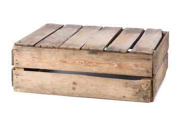 Wall Mural - old wooden crate, upside down, isolated on white background.