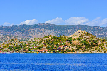 Poster - Ancient village Simena at shore of Mediterranean Sea at the Kekova area. Antalya province, Turkey