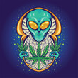 Alien Weed Plant Cannabis Galaxy Space Vector illustrations for your work Logo, mascot merchandise t-shirt, stickers and Label designs, poster, greeting cards advertising business company or brands.