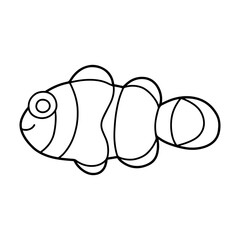 Wall Mural - Clownfish doodle coloring page for children stock vector illustration. Anemonefish hand-drawn black linear exotic fish isolated on white. Tropical wild fish or aquarium fish simple contour doodle