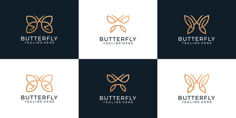 Wall Mural - Set of luxury butterfly animal logo design collection