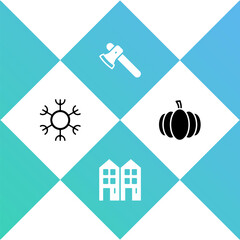 Canvas Print - Set Snowflake, House, Wooden axe and Pumpkin icon. Vector