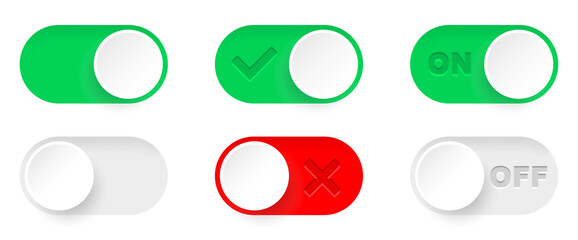 on and off toggle switch buttons. switch toggle buttons on off. material design switch buttons set. 