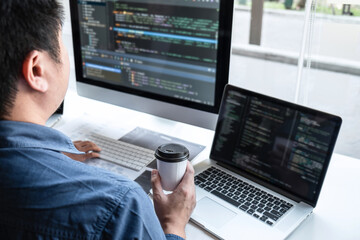 Wall Mural - professional team of programmer working on project in software development computer in it company of