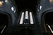 Low-angle of the stained-glass windows of the St Canice's Cathedral, Kilkenny Cathedral, Ireland