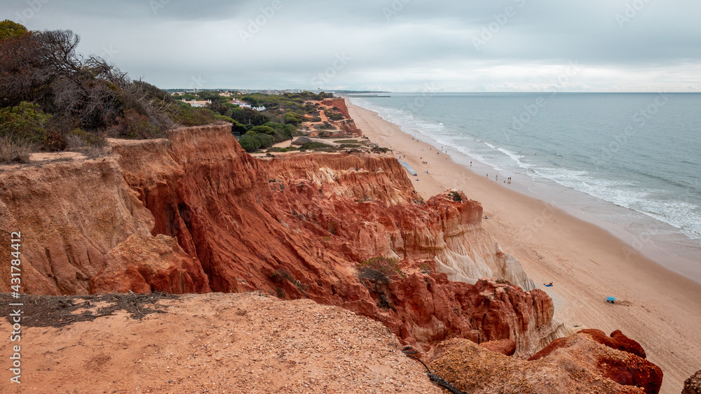 Beautiful Falesia Beach in Portugal seen from the cliff.