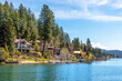 Waterfront and water view homes with docks and boat slips at Rockford Bay, in the city of Coeur d'Alene, Idaho, USA