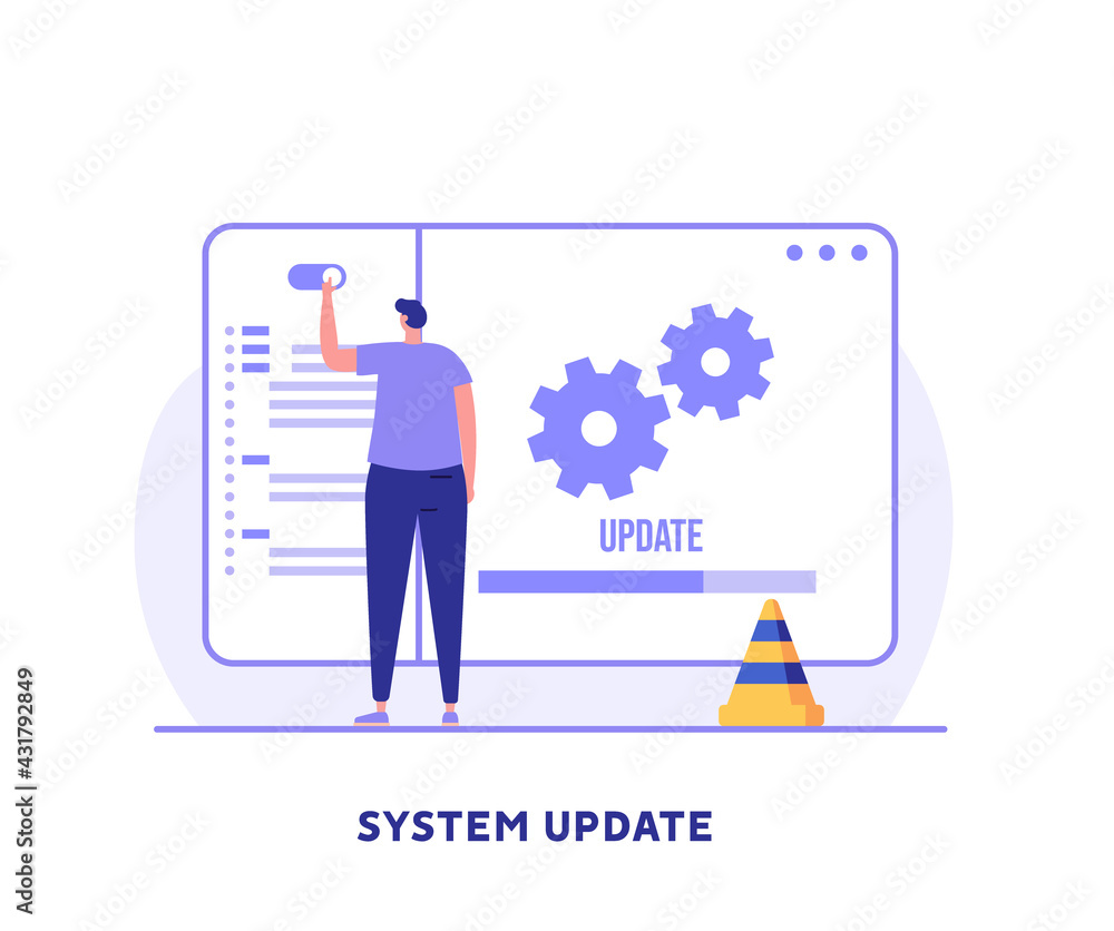 User updating operation system with progress bar. Software upgrade and ...