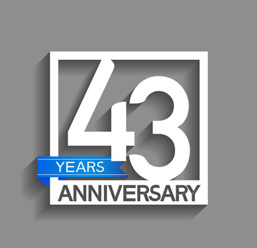 43 years anniversary logotype with white color in square and blue ribbon isolated on grey background. vector can be use for company celebration purpose
