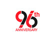 96 years anniversary logotype with black and red combination color isolated on white background. vector for template party and company celebration