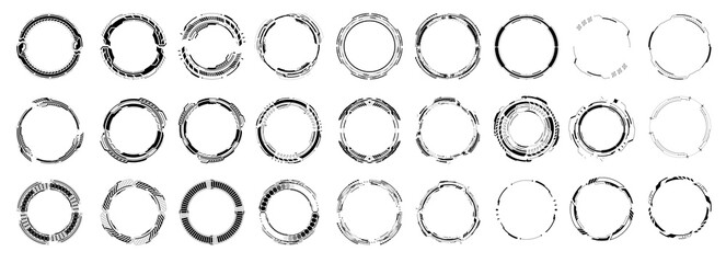 Aufkleber - HUD futuristic white element. Set of Circle Abstract Digital Technology UI Futuristic. Abstract circle geometric shape. Design element. Explosion background. Flat design. Vector illustration