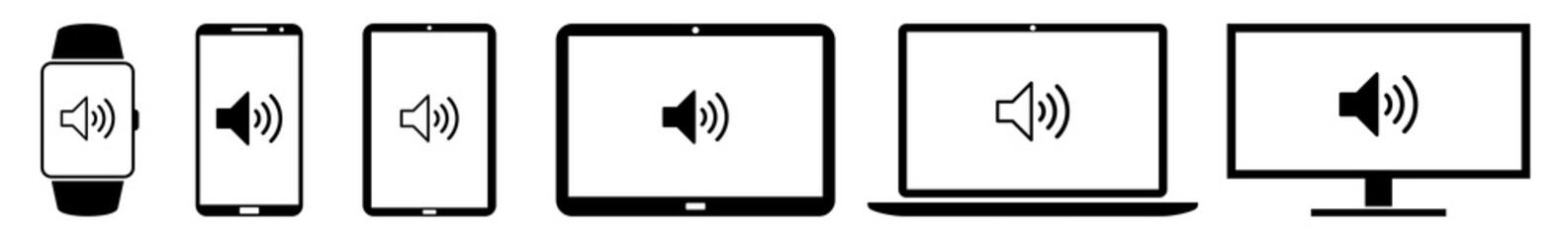 Wall Mural - display sound, volume, speaker, audio, loud, loudspeaker, music icon devices set | web screen device