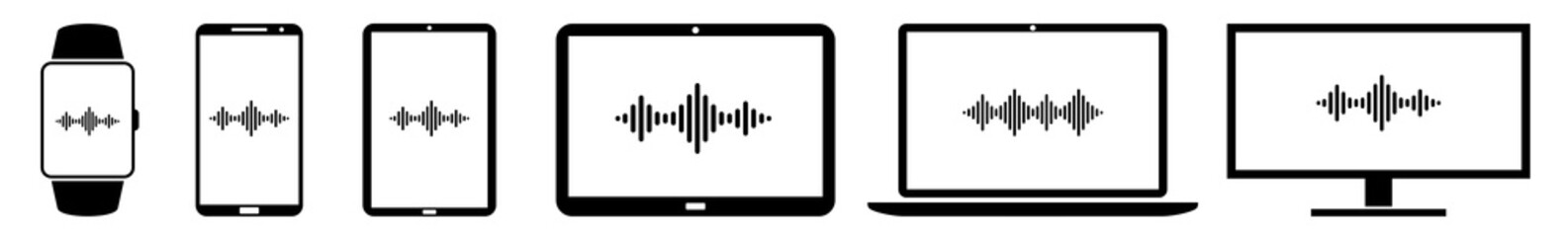 Wall Mural - display sound, wave, audio, frequency, noise, soundwave, radio, production, record, voice icon devic