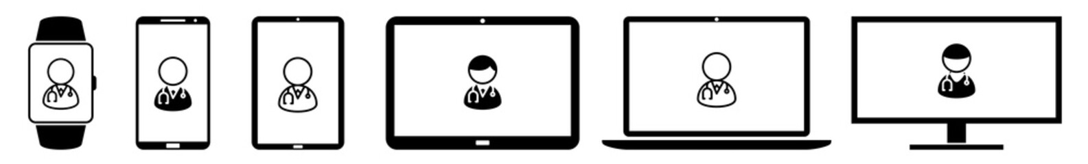 Wall Mural - display doctor, doc, medical, care, health, nurse icon devices set | web screen device online | lapt
