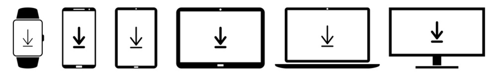 Wall Mural - display download, arrow, storage, web, internet, it icon devices set | web screen device online | la