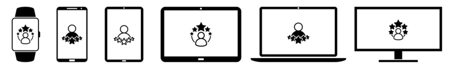 Wall Mural - display experience, 5, stars, rating, merchant, dealer, evaluation, salesman icon devices set | web 