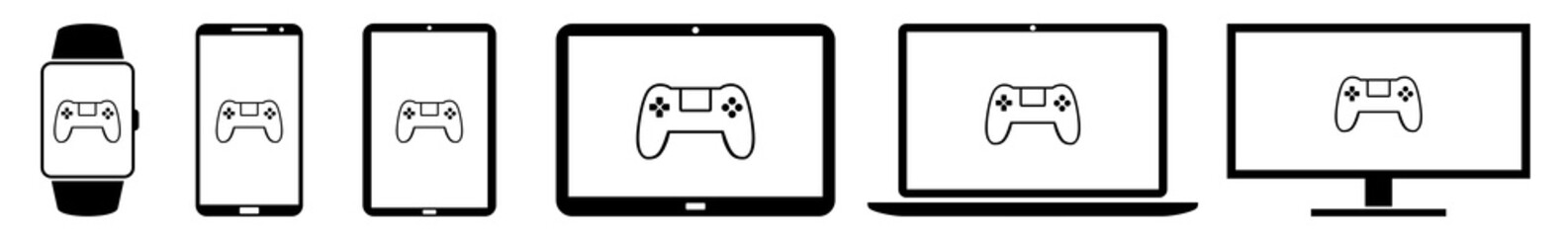 Wall Mural - display game, controller, gaming, gamer, play, playing icon devices set | web screen device online |