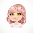 © Azuzl - Beautiful upset sad cartoon girl with powdery pink bob haircut with bangs portrait isolated on white background