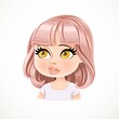 © Azuzl - Beautiful bewildered cartoon girl with powdery pink bob haircut with bangs portrait isolated on white background