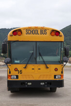 Front View Of A Modern School Bus