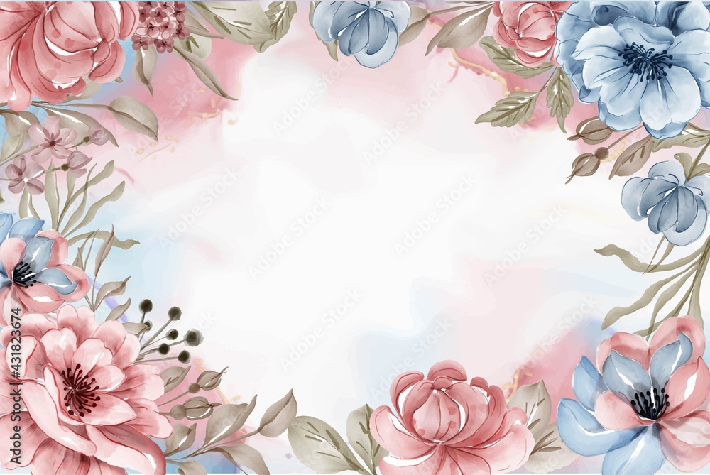 beauty pink blue flowers watercolor frame background Stock Vector ...