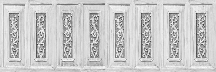 Wall Mural - Panorama of White carved wooden house wall pattern and background seamless