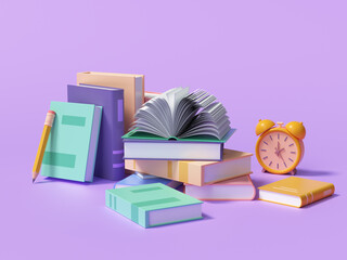 online education, e-learning concept. stack of books. 3d render illustration