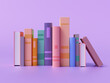 3d render of colorful books collection on purple background