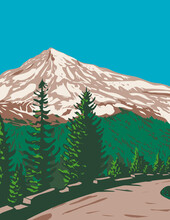 WPA Poster Art Of South Face Of Mount Rainier, Tahoma Or Tacoma With Kautz Ice Cliff Located In Mount Rainier National Park , Washington State Done In Works Project Administration Style.