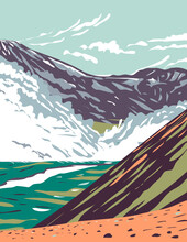 WPA Poster Art Of Valley Of Ten Thousand Smokes Located In Katmai National Park And Preserve Filled With Ash Flow From The Eruption Of Novarupta In Alaska Done In Works Project Administration Style.