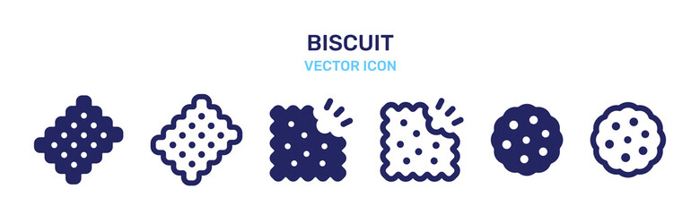 Sticker - Bitten biscuit, cookies icon set. Vector illustration