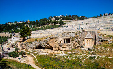 Wall Mural - Jerusalem, Israel - 27 april 2021: view on Mount of Olives in Jerusalem. Tomb of Benei Hezir and Tomb of Zechariah