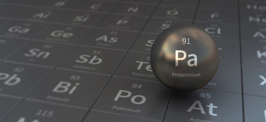 Wall Mural - protactinium element in spherical form. 3d illustration on the periodic table of the elements.