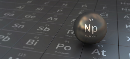 Wall Mural - neptunium element in spherical form. 3d illustration on the periodic table of the elements.