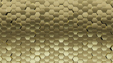 Polished, Luxurious Wall Background With Tiles. 3D, Tile Wallpaper With Gold, Hexagonal Blocks. 3D Render
