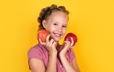 Wall Mural - happy teen child with apples full of vitamin picked from autumn harvest, natural food