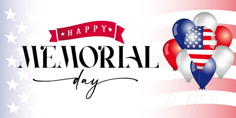 Wall Mural - Happy Memorial Day balloons and flag. Remember and Honor, celebration design for american holiday with USA flag in balloons and text on flag background. Vector illustration