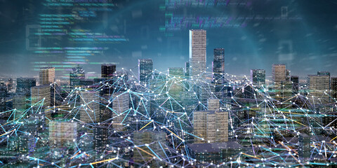 Wall Mural - smart city with network and communication connection - 3d rendering