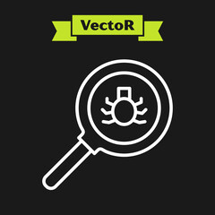 Poster - White line Flea search icon isolated on black background. Vector