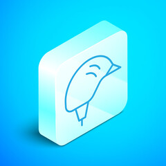 Sticker - Isometric line Bicycle helmet icon isolated on blue background. Extreme sport. Sport equipment. Silver square button. Vector